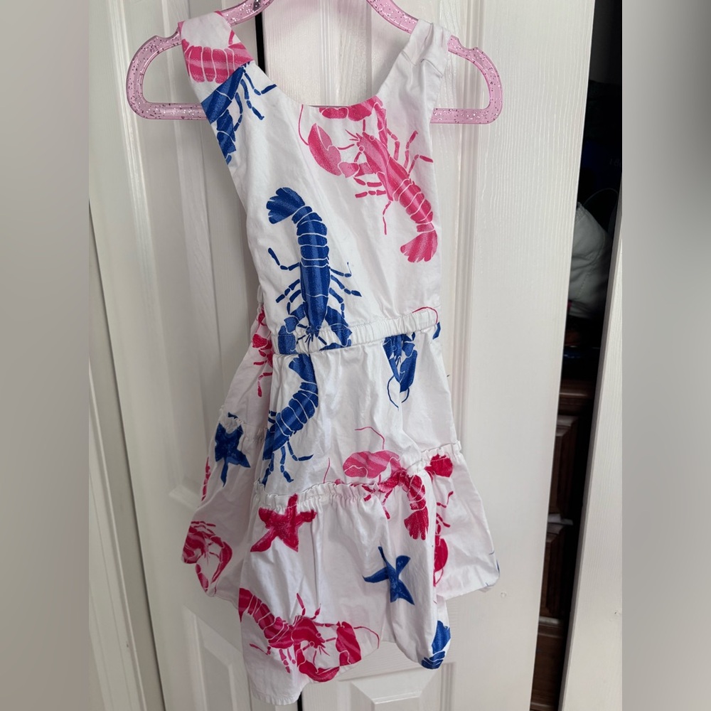 Crewcuts White Dress with Blue and Red Lobster Print